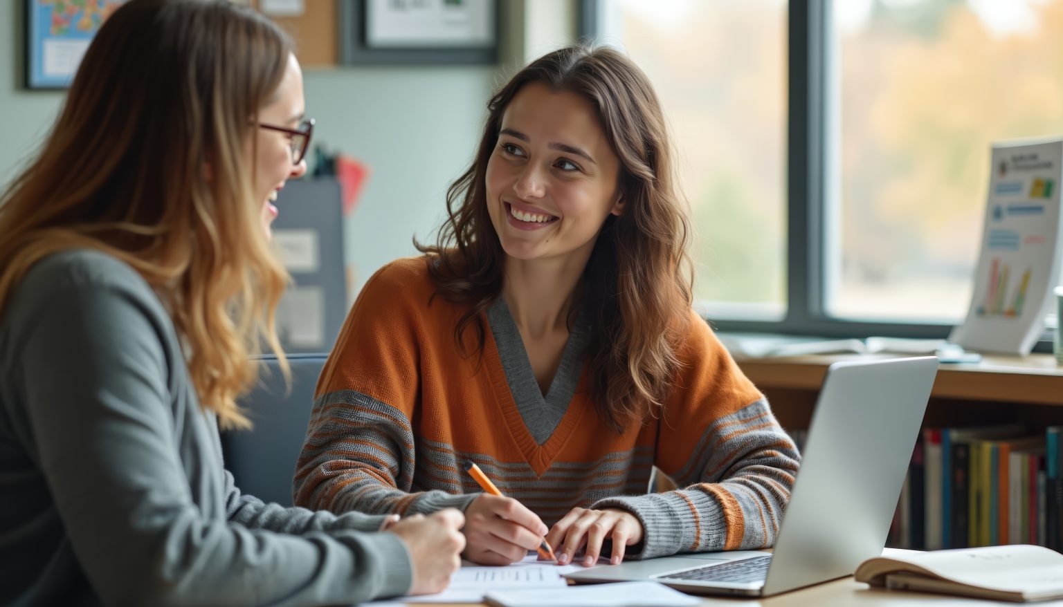 Une étudiante bénéficie des conseils de sa formatrice.